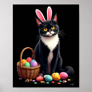 Affiche Lapin de Pâques Chat Œuf Esquis