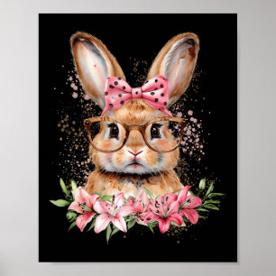 Affiche Lapin de Pâques Coquette Arc Fleur Jour de Pâques 