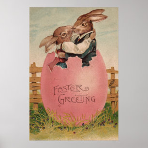 Affiche Lapin de Pâques Couple S'embrassant Œuf Coloré Pei