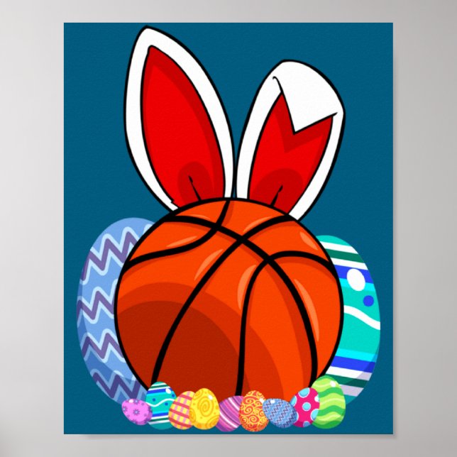Affiche Lapin de Pâques de basketball mignon (Devant)