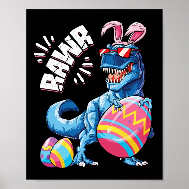 Affiche Lapin de Pâques Dinosaure T Rex Œufs Garçons Enfan (Devant)
