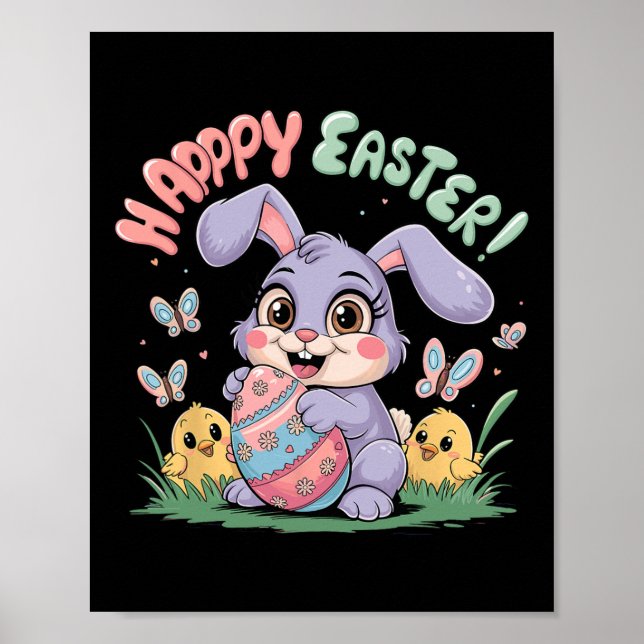 Affiche Lapin de Pâques drôle et heureux pour tout-petit E (Devant)