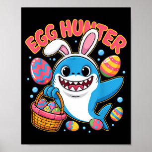 Affiche Lapin de Pâques drôle requin chasseur d'oeufs mign