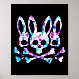Affiche Lapin de Pâques drôle Rétro Tie Dye Lapin Crâne Cr