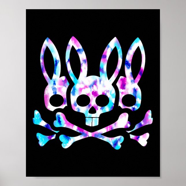 Affiche Lapin de Pâques drôle Rétro Tie Dye Lapin Crâne Cr (Devant)