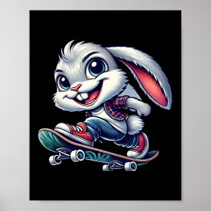 Affiche Lapin de Pâques en planche à roulettes Skateur