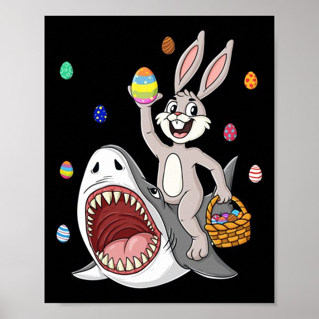 Affiche Lapin de Pâques équitation Requin Amusants Oeufs P (Devant)