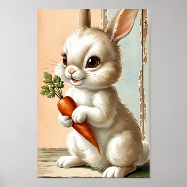 Affiche Lapin de Pâques et art de carotte neutres (Devant)