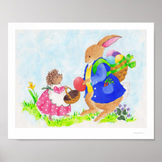 Affiche lapin de Pâques et Heddy hérisson