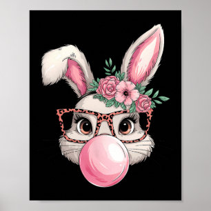 Affiche Lapin de Pâques Femme Mignonne Soufflant une Bulle