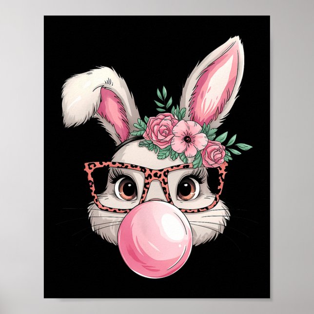 Affiche Lapin de Pâques Femme Mignonne Soufflant une Bulle (Devant)