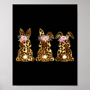Affiche Lapin de Pâques Floral Léopard Mignon pour Femmes