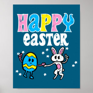 Affiche Lapin de Pâques heureux Danse Œuf Garçons Filles E