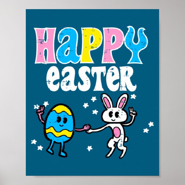 Affiche Lapin de Pâques heureux Danse Œuf Garçons Filles E (Devant)