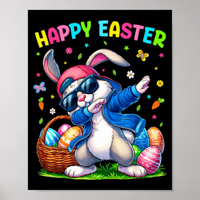 Affiche Lapin de Pâques heureux faisant le dab Funny Day d (Devant)