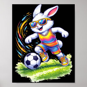 Affiche Lapin de Pâques heureux jouant au football Amoureu