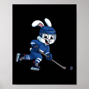 Affiche Lapin de Pâques heureux jouant au hockey sur glace