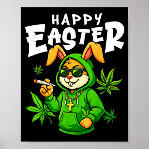 Affiche Lapin de Pâques heureux lapin drôle fumant pour ho