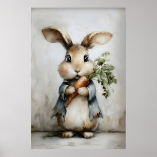 Affiche Lapin de Pâques imprimé carotte, lapin de printemp