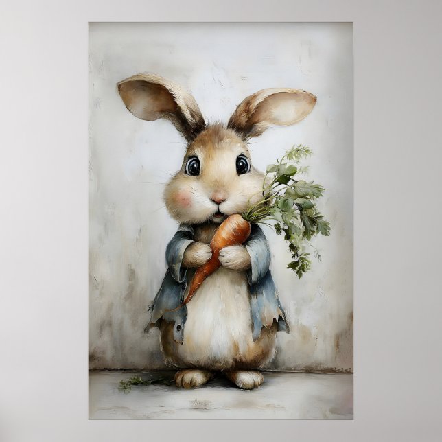Affiche Lapin de Pâques imprimé carotte, lapin de printemp (Devant)