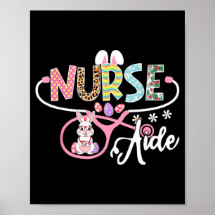 Affiche Lapin de Pâques Infirmière Auxiliaire Stéthoscope