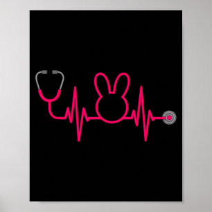 Affiche Lapin de Pâques infirmière rythme cardiaque pour f