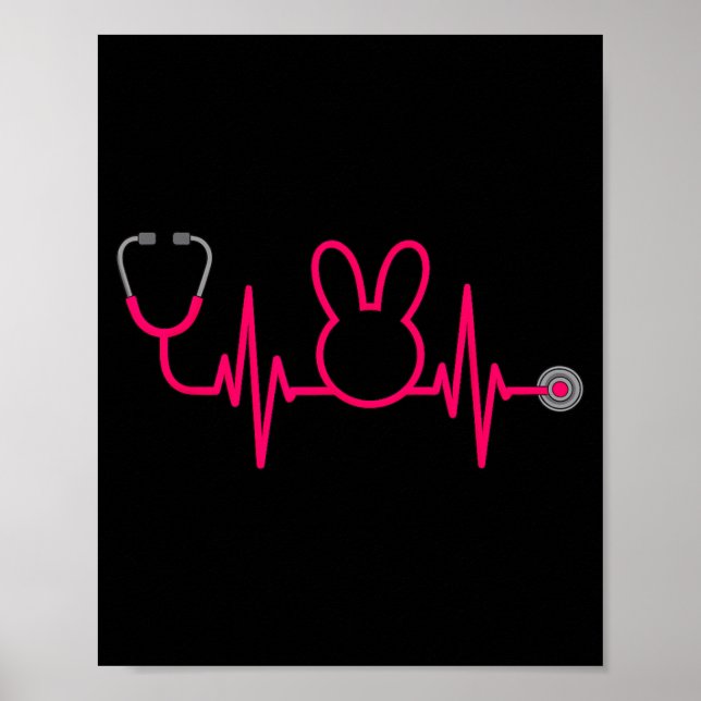 Affiche Lapin de Pâques infirmière rythme cardiaque pour f (Devant)
