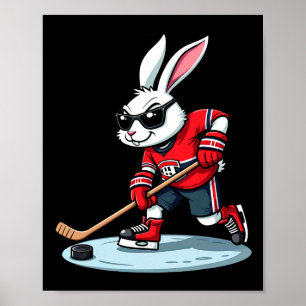 Affiche Lapin de Pâques jouant au hockey