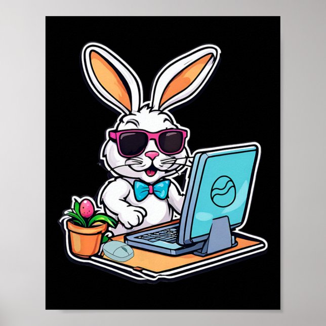 Affiche Lapin de Pâques joyeux amateurs de jeux vidéo info (Devant)