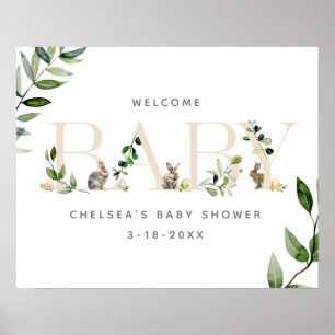 Affiche Lapin de Pâques Lapin Baby shower Neutre Bienvenue