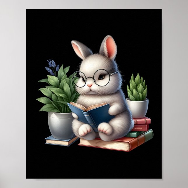 Affiche Lapin de Pâques Lecture Cute Bunny Livre Amateurs  (Devant)