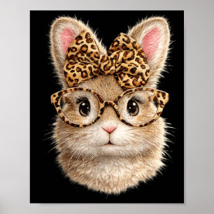 Affiche Lapin de Pâques mignon avec des lunettes de léopar