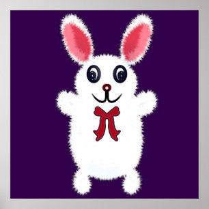 Affiche Lapin de Pâques Mignon, Doux et Blanc avec un Nœud