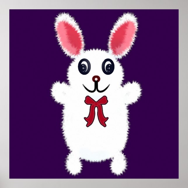 Affiche Lapin de Pâques Mignon, Doux et Blanc avec un Nœud (Devant)