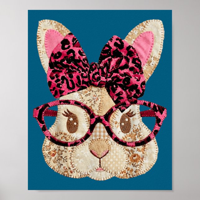 Affiche Lapin de Pâques mignon en patchwork avec lunettes  (Devant)