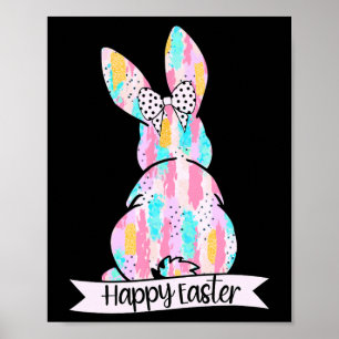 Affiche Lapin de Pâques mignon et coquet et pinceau d'arcs