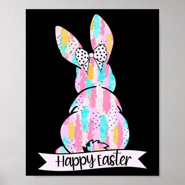 Affiche Lapin de Pâques mignon et coquet et pinceau d'arcs (Devant)