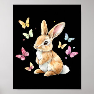 Affiche Lapin de Pâques mignon papillon de lapin Lapin de