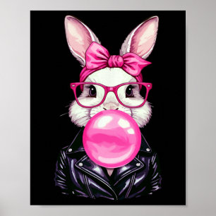Affiche Lapin de Pâques mignon rétro des années 50 qui sou