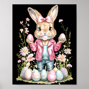 Affiche Lapin de Pâques Mignon Ruban Rose