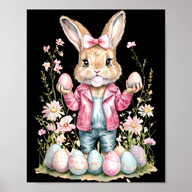 Affiche Lapin de Pâques Mignon Ruban Rose (Devant)