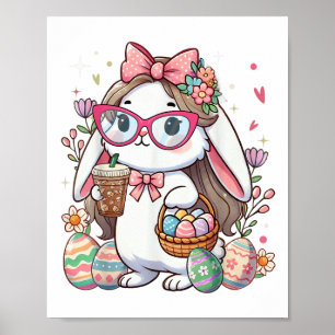 Affiche Lapin de Pâques oeufs de lapin Café Chasse Femmes