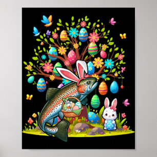 Affiche Lapin de Pâques oeufs mignons de Truite Poisson Co