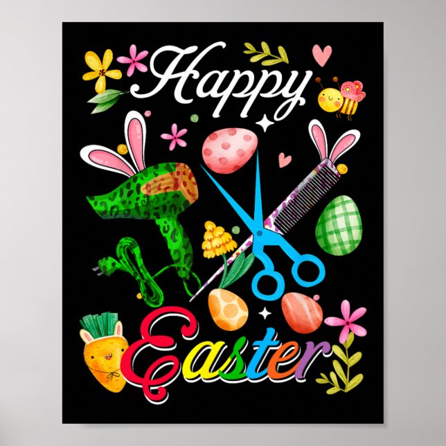 Affiche Lapin de Pâques Outils de coiffeur Équipe de trava (Devant)