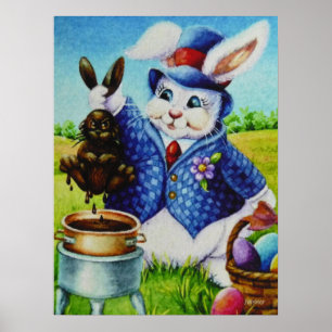 Affiche Lapin de Pâques plonge lapin dans l'art du chocola