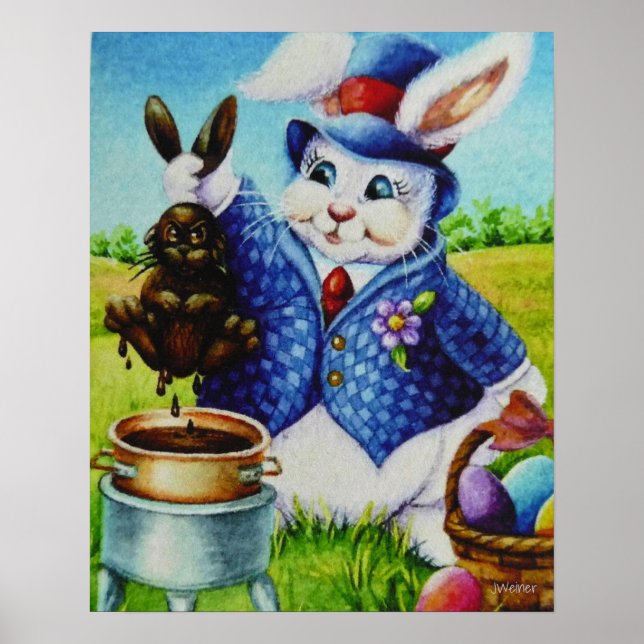 Affiche Lapin de Pâques plonge lapin dans l'art du chocola (Devant)