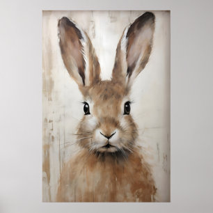 Affiche Lapin de Pâques Portrait Impression, Rustique