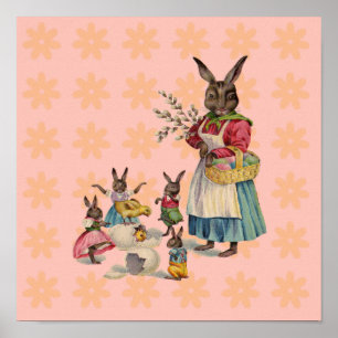 Affiche Lapin de Pâques Poulets Lapins Œufs