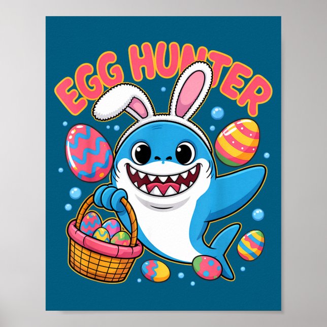 Affiche Lapin de Pâques requin drôle chasseur d'œuf mignon (Devant)