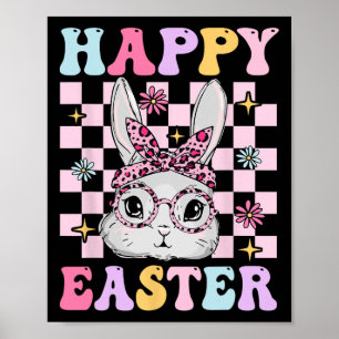Affiche Lapin de Pâques Retro Groovy à Carreaux Pour Femme